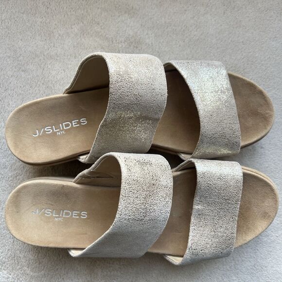 J Slides NYC Quincy Metallic Gold Brushed Suede Platform Sandals Women US 9.5 M - Picture 7 of 16